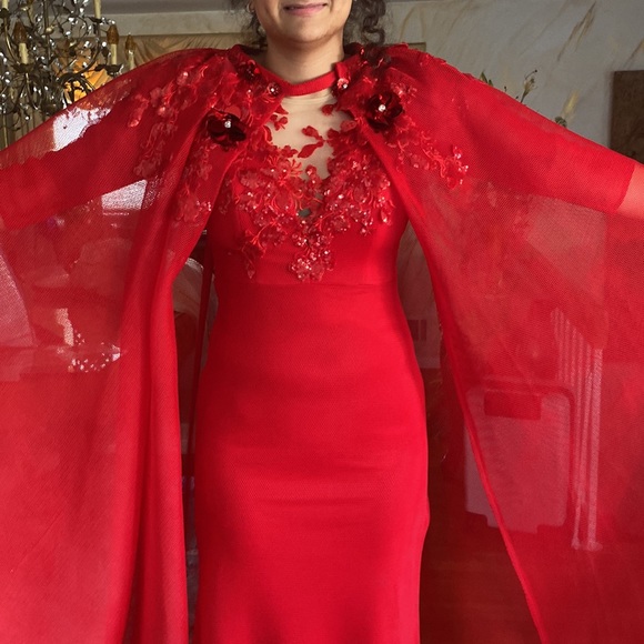 Red custom made dress its two pieces you can wear it alone or with over skirt. - Picture 8 of 8